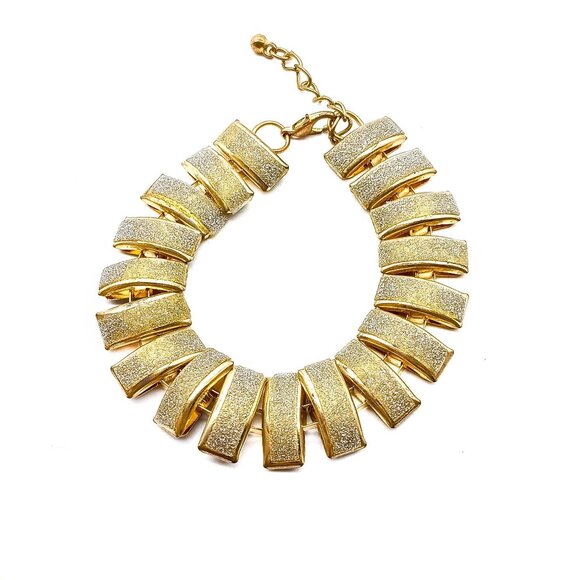 Vintage Frosted Panel Bracelet with Shimmer Gold Diamond Dust, Elegant Puffy - Picture 2 of 5